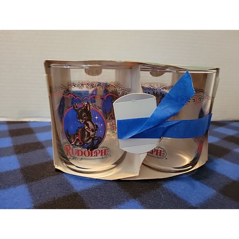 4 Vtg  Libbey Rudolph The Red Nose Reindeer Glasses 4" Christmas Montgomery Ward